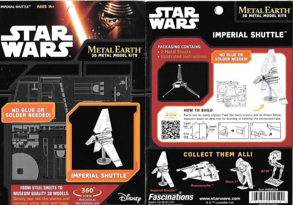 Star Wars Imperial Shuttle Metal Earth 3-D Laser Cut Steel Model Kit #MMS259 NEW