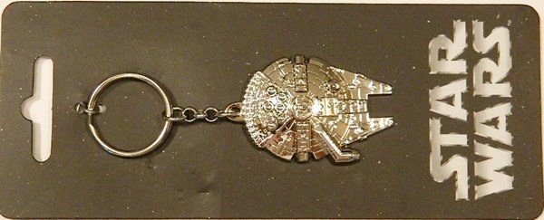 Star Wars Millennium Falcon Die-Cut Silver Metal Enamel Keychain NEW UNUSED picture