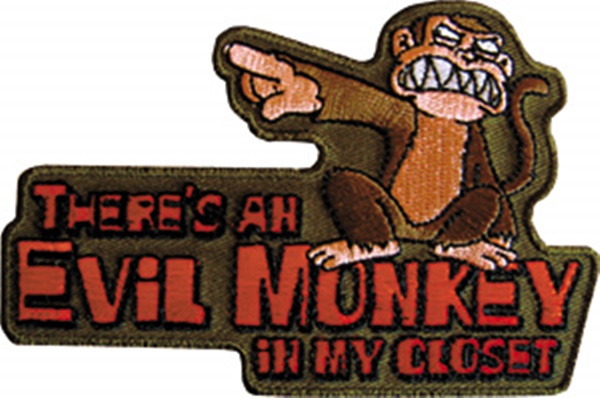 The Family Guy Evil Monkey Figure & Slogan Embroidered Patch, NEW UNUSED picture