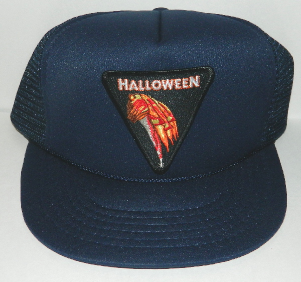 Halloween Movie Bloody Knife and Pumpkin Logo Patch on a Black Baseball Cap Hat picture