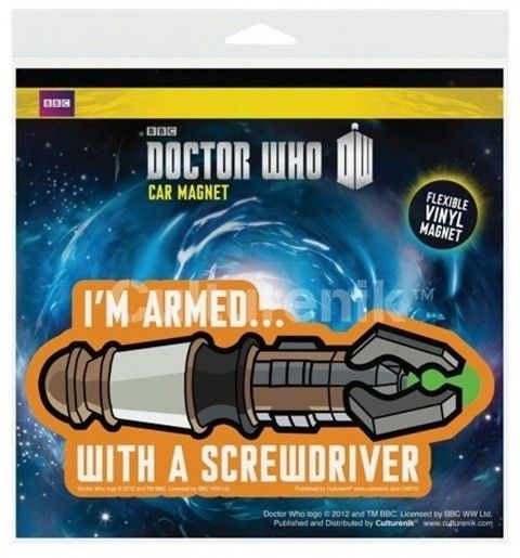 Doctor Who Armed With a Screwdriver Flexible Vinyl Car Magnet Decal, NEW SEALED picture