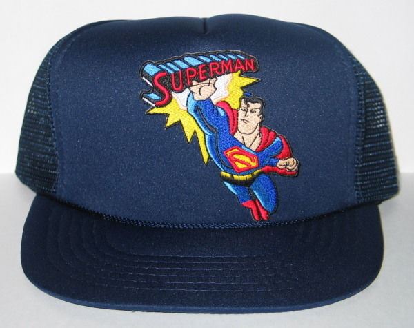 Superman Flying Figure & Name Logo Patch on a Blue Baseball Cap Hat NEW