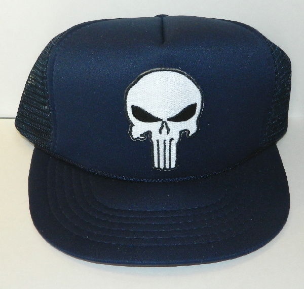 Marvel Comics The Punisher White Skull Logo Patch on a Black Baseball Cap Hat