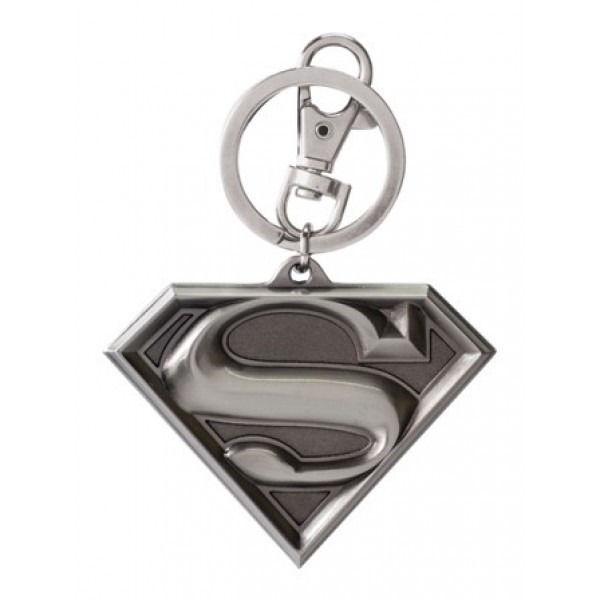 DC Comics Superman 3D "S" Chest Logo Metal Pewter Key Ring Keychain NEW UNUSED
