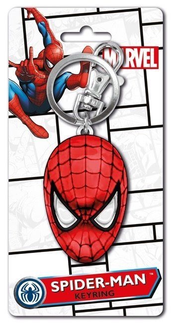Marvel Comics Spider-Man Mask Face Colored Pewter Key Ring Keychain, NEW UNUSED