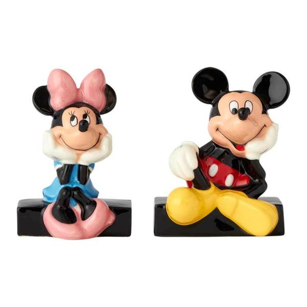 Walt Disney Mickey & Minnie Sitting Ceramic Salt and Pepper Shakers Set NEW