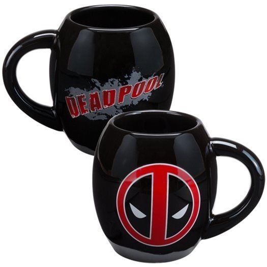 Marvel Comics Deadpool Logo and Name 18 oz. Black Oval Ceramic Mug, NEW UNUSED picture