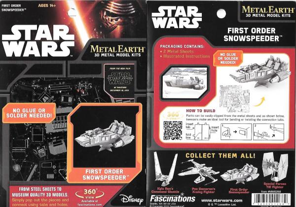 Star Wars The Force Awakens First Order Snowspeeder Metal Earth Steel Model Kit