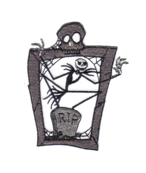 Nightmare Before Christmas Jack Figure Tombstone Embroidered Patch, NEW UNUSED
