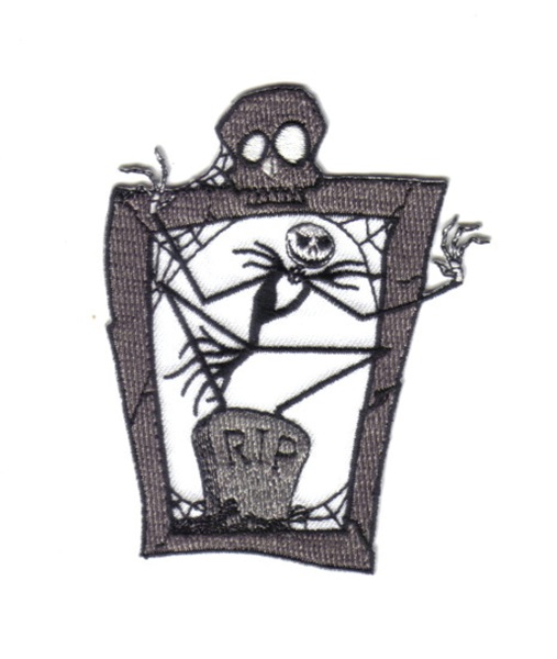 Nightmare Before Christmas Jack Figure Tombstone Embroidered Patch, NEW UNUSED picture