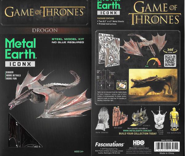 Game of Thrones Drogon Dragon Metal Earth ICONX 3D Steel Model Kit NEW SEALED picture