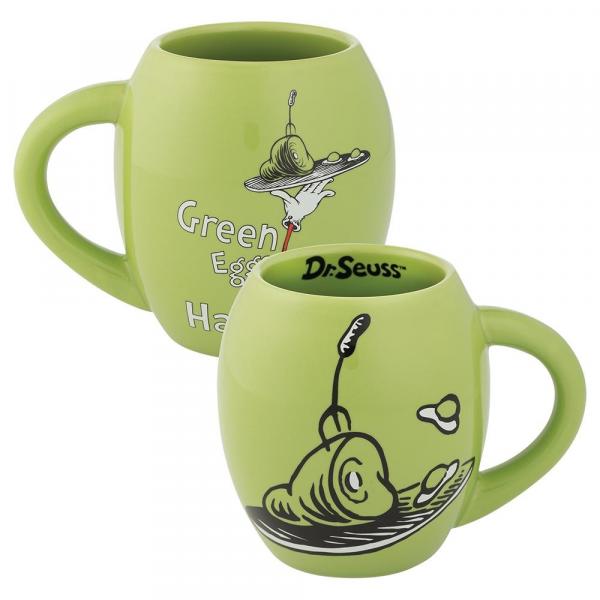 Dr. Seuss Green Eggs & Ham Illustrated 18 ounce Oval Ceramic Mug, NEW UNUSED