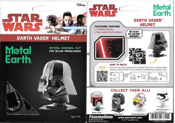 Star Wars Darth Vader Helmet Metal Earth 3-D Laser Cut Steel Model Kit #MMS314 picture