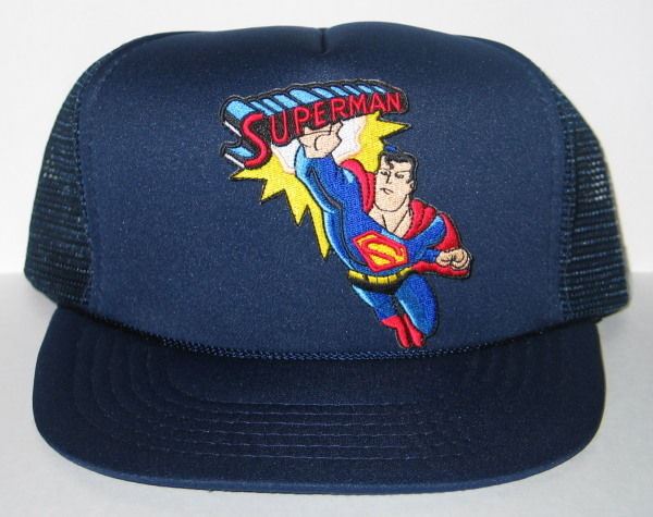 DC Comic's Superman Flying Figure & Name Logo Patch on s Blue Baseball Cap Hat picture