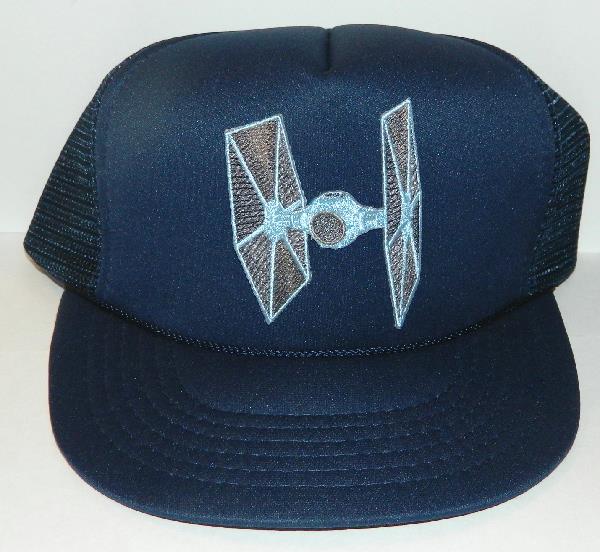 Star Wars Tie Fighter Ship Die-Cut Embroidered Patch on a Black Baseball Cap Hat