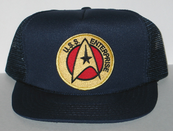 Star Trek TOS Enterprise Logo Embroidered Patch on a Blue Baseball Cap Hat