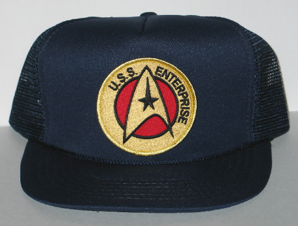 Star Trek TOS Enterprise Logo Embroidered Patch on a Blue Baseball Cap Hat picture