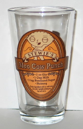 Family Guy Stewie Moo Cow Punch Drink Recipe Illustrated Pint Glass, NEW picture