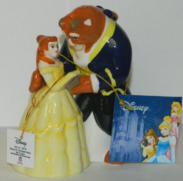 Disney's Beauty and the Beast Dancing Ceramic Salt and Pepper Shakers Set UNUSED