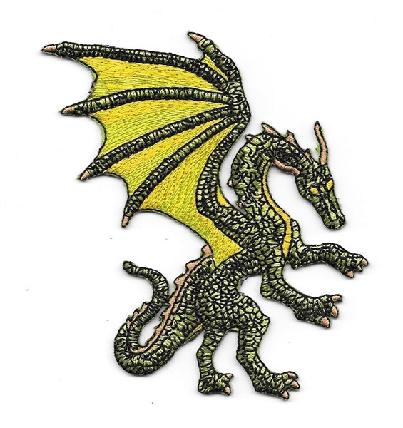 Green Winged Dragon Figure Embroidered Die Cut Patch NEW UNUSED
