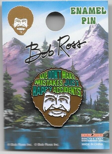 Bob Ross Smiling Face We Don't Make Mistakes Metal Enamel Lapel Pin NEW UNUSED