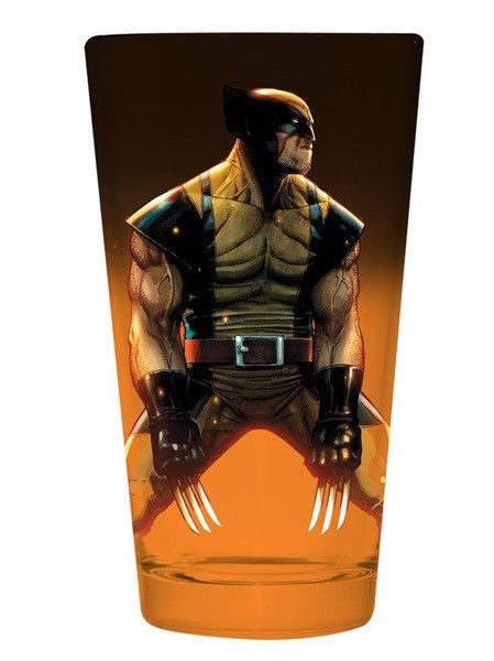 Marvel X-Men Orange Tinted Pint Glass Wolverine Standing Figure NEW UNUSED