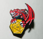 Red Gaming Dragon Holding a D20 Dice Metal Enamel Pin NEW UNUSED