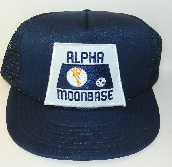 Space: 1999 TV Series Alpha Moonbase Model Logo Patch on a Blue Baseball Cap Hat