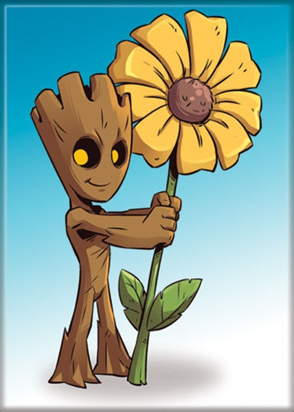 Guardians of the Galaxy Baby Groot with a Daisy Art Image Refrigerator Magnet