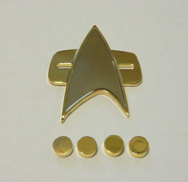 Star Trek: Voyager Captain Communicator and Rank Pips Cloisonne Pin Set NEW picture