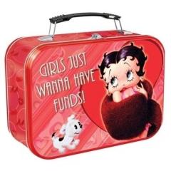 Betty Boop Girls Just Wanna Have Funds! Large Tin Tote Lunchbox, NEW UNUSED picture