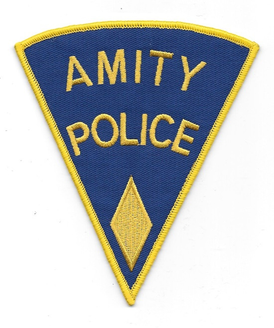 Jaws Movie Amity Police Sheriff Logo Shoulder Patch, Yellow Diamond NEW UNUSED picture