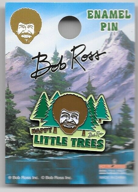 Bob Ross Smiling Face and Happy Little Tree Metal Enamel Lapel Pin NEW UNUSED