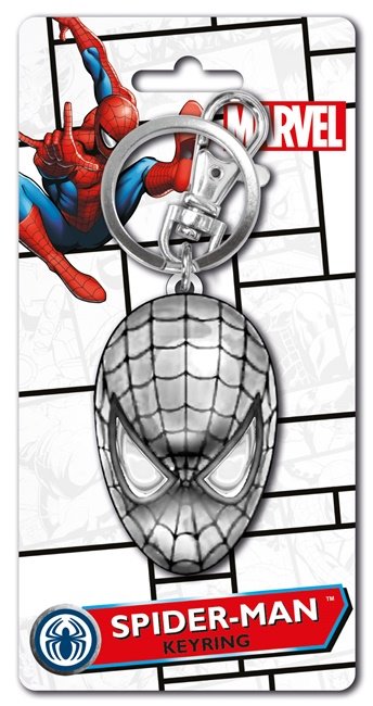Marvel Comics Spider-Man Mask Face Metal Pewter Key Ring Keychain, NEW UNUSED