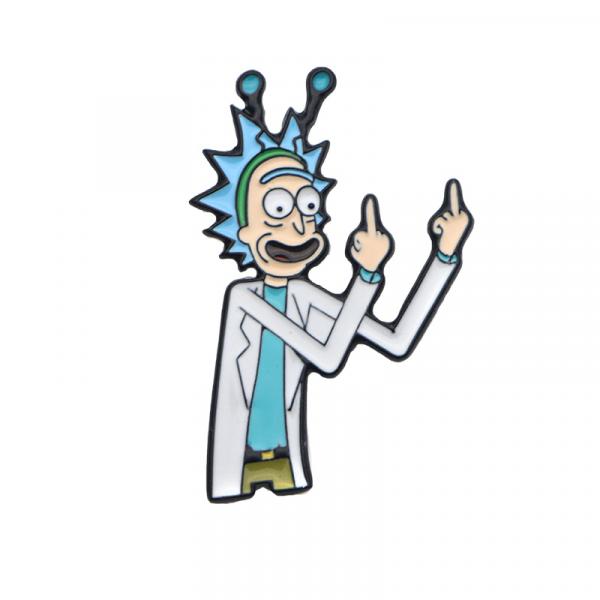 Rick and Morty Peace Among Worlds Rick Flipping Off Metal Enamel Pin NEW UNUSED picture