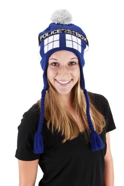 Doctor Who Tardis Image Knitted Laplander Beanie Hat LICENSED NEW UNWORN picture