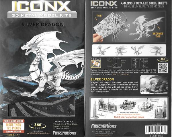 Silver Dragon Fantasy Metal Earth ICONX 3D Steel Model Kit #ICX023 NEW SEALED picture