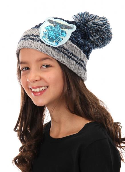Harry Potter House of Ravenclaw Heathered Pom Beanie Hat with Crest NEW UNWORN