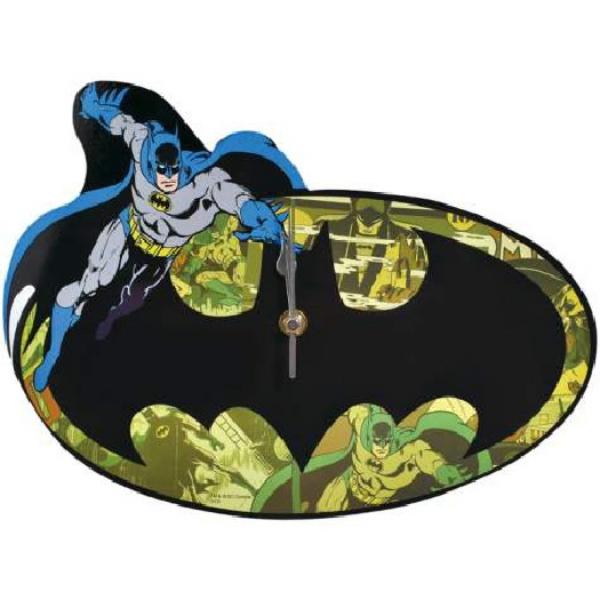 DC Comics Batman Figure and Bat Logo Cordless 9.5" Die-Cut Wall Clock NEW BOXED picture