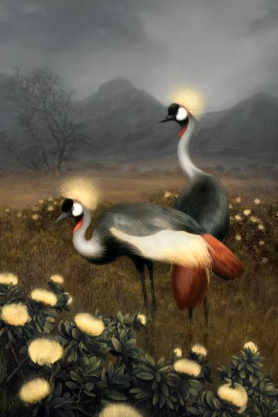 Crested Crane & Pinwheels