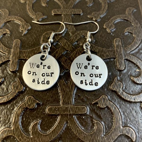 Good Omens earrings- we're on our side picture