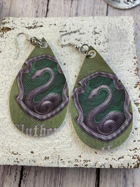 HP slytherin faux leather earrings