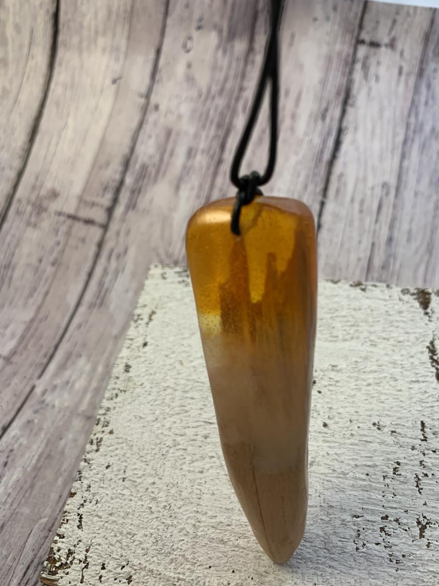 Resin and Wood- fantasy landscape necklace- yellow orange picture