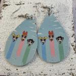 Powerpuff girls faux leather earrings
