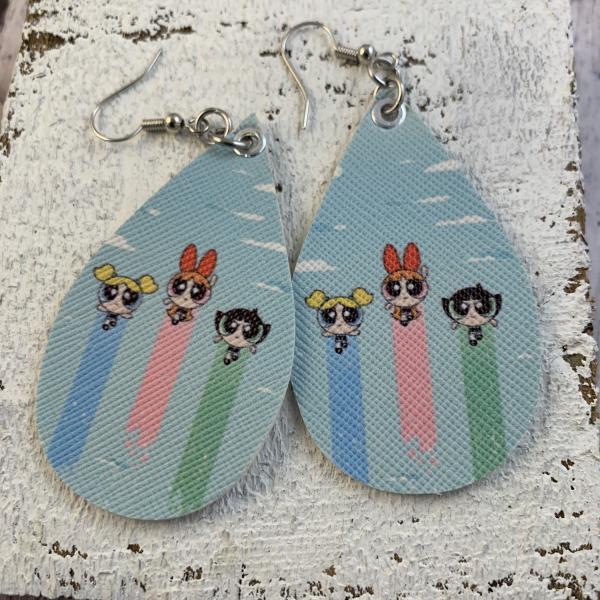 Powerpuff girls faux leather earrings