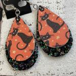 Black cat faux leather earrings