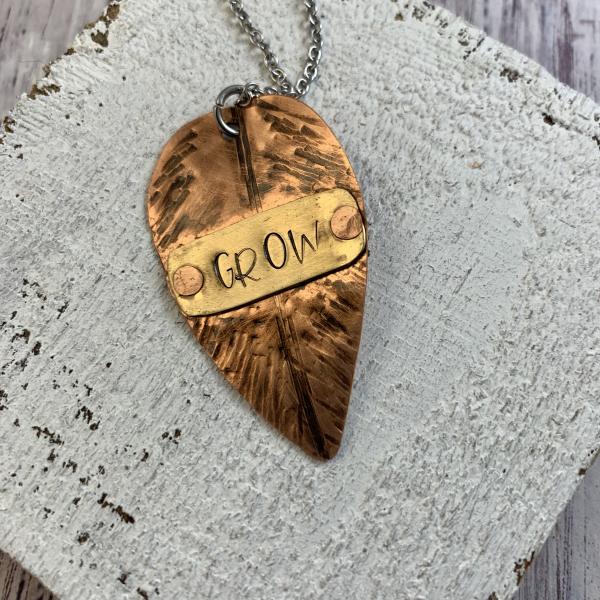 Copper leaf grow necklace