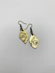 Brass leaf earrings with hand stamped flowers