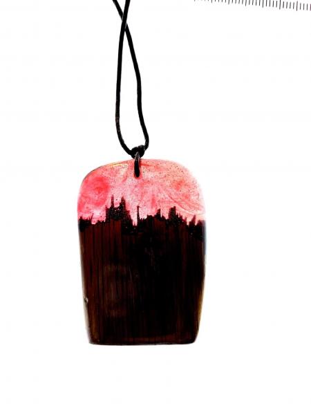 Resin and Wood- fantasy lanscape necklace red