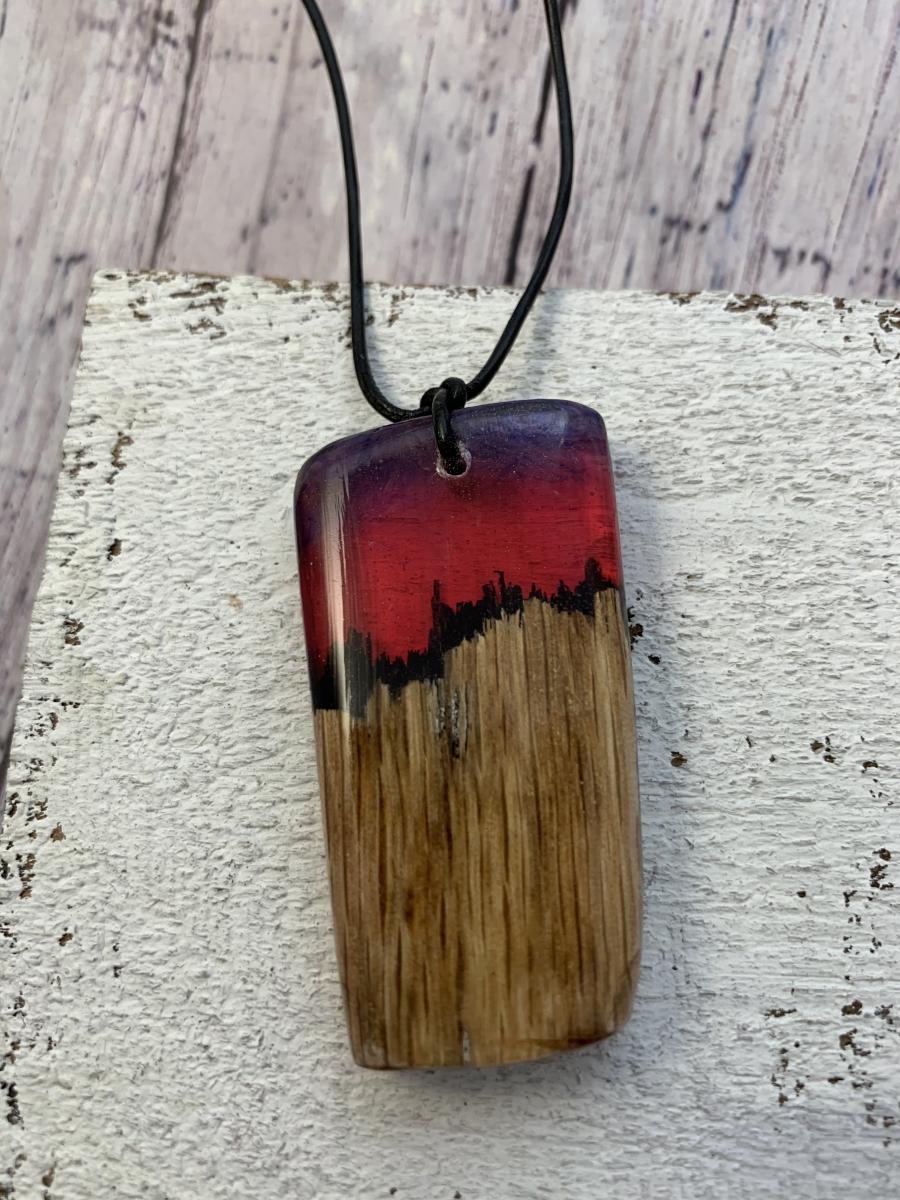 Resin and Wood- fantasy landscape- red with blue picture